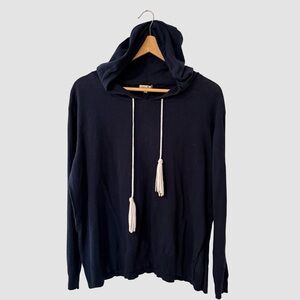 Cortland Park "Salty Beach" Navy Cotton/Linen Hooded Sweater XS ($189)